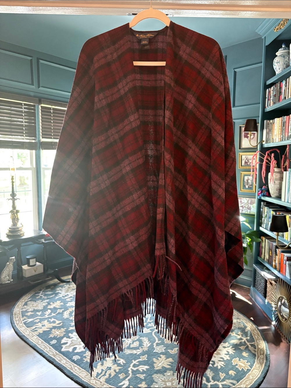 Brooks Brothers Women's Tartan Plaid Fringe Wrap in Purple and Burgundy